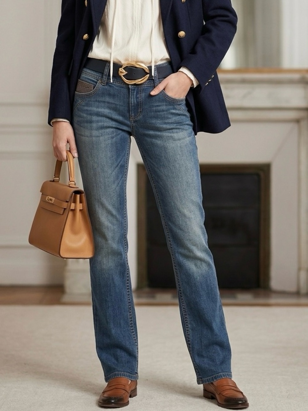 Cabi Women's Blue Jeans Size 2 Contemporary Fit Double Buttons Bootcut Flare